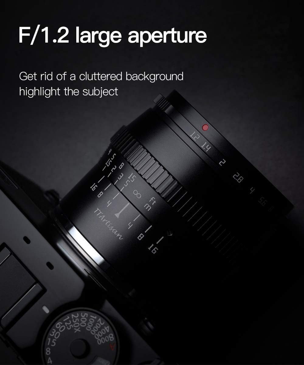 Ttartisan 50Mm F1.2 Aps C Manual Focus Lens For Sony E Mount Camera Like A5000 A5100 A6000 A6100 A6300 A6400 A6500 A6600 Nex 3 Nex 3N Nex 3R Nex 5T Nex 5R Nex 5 Nex 5N Nex 7 Nex 5C Black